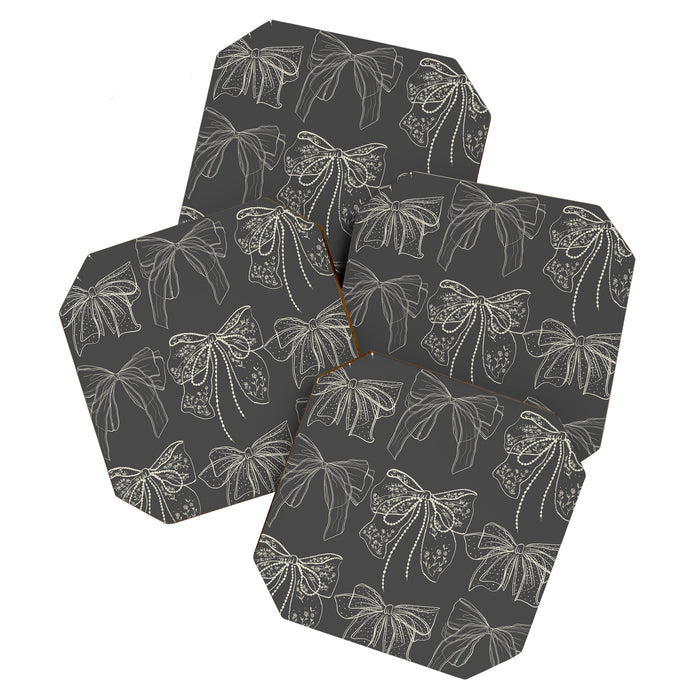Romantic Bows Gray Pattern Coaster Gallery Image 1