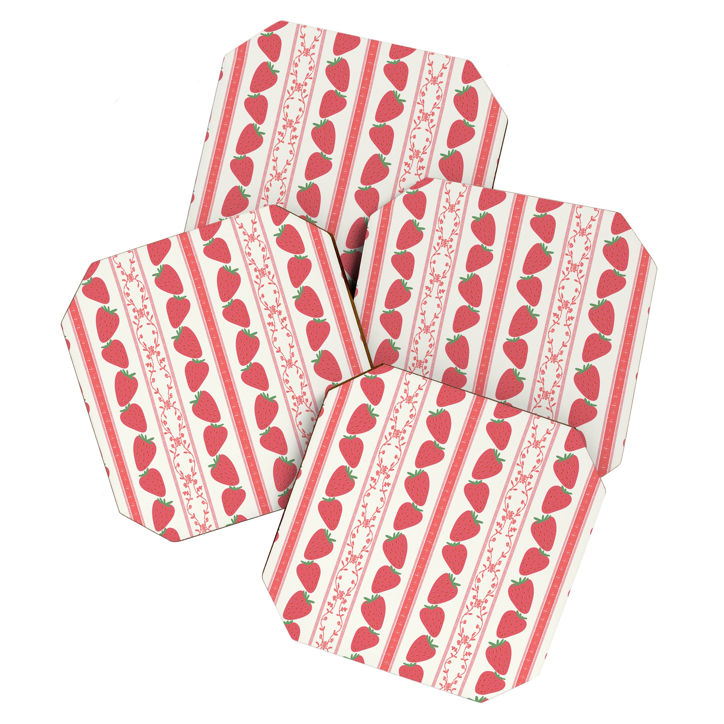Strawberries Red Stripes  Coaster Gallery Image 1