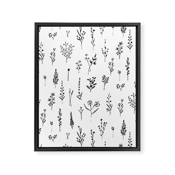 White Wildflowers Pattern Framed Canvas Print Gallery Image 1