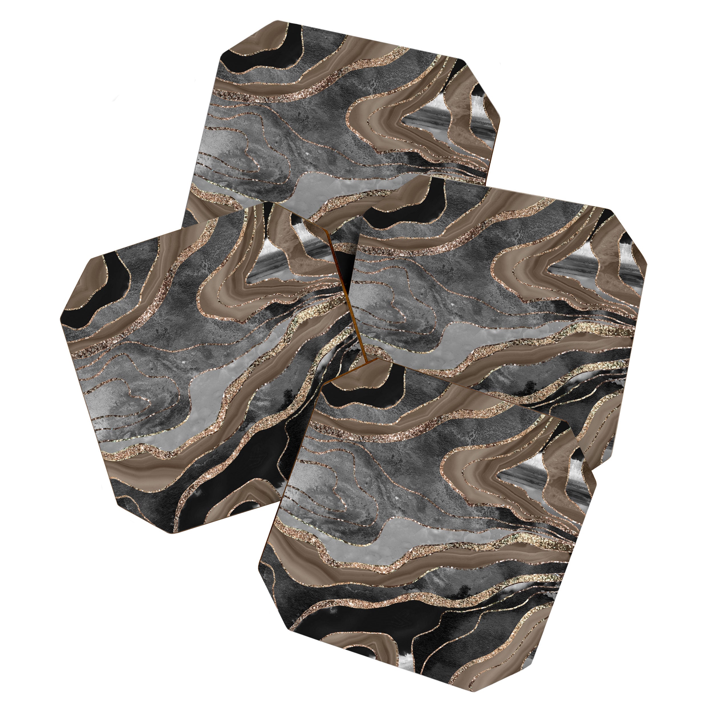 Black Brown Marble Agate Gold Glitter Glam #1 (Faux Glitter) #decor #art #society6 Coaster Gallery Image 1
