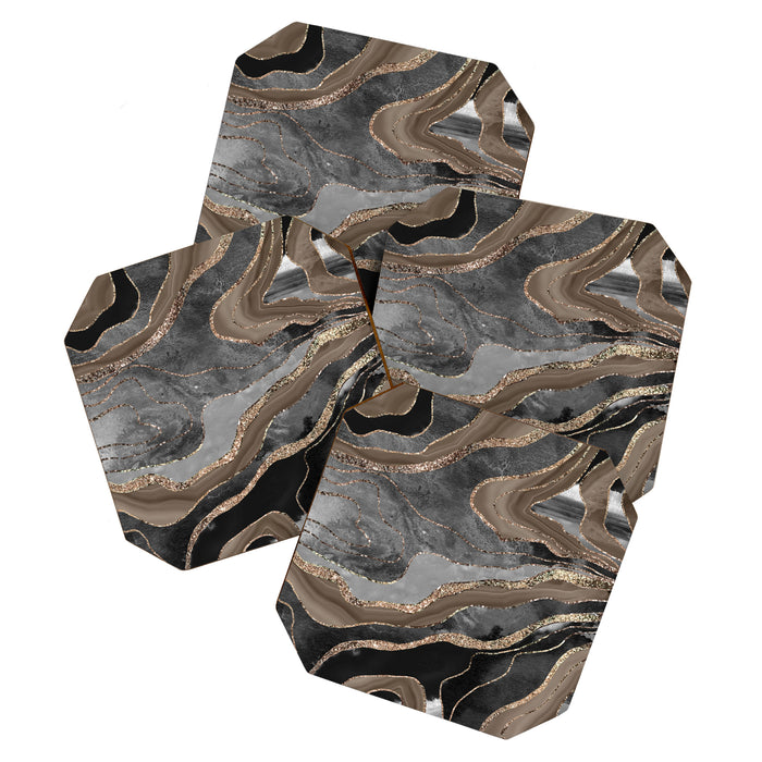 Black Brown Marble Agate Gold Glitter Glam #1 (Faux Glitter) #decor #art #society6 Coaster Gallery Image 1