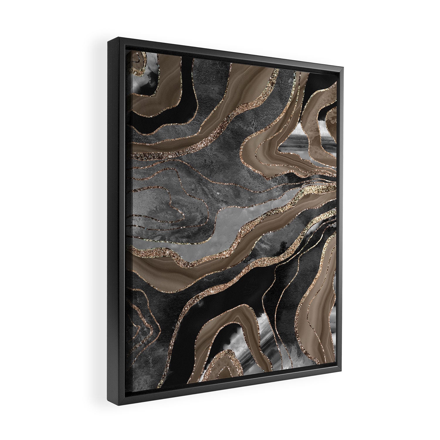 Black Brown Marble Agate Gold Glitter Glam #1 (Faux Glitter) #decor #art #society6 Framed Canvas Print Gallery Image 2