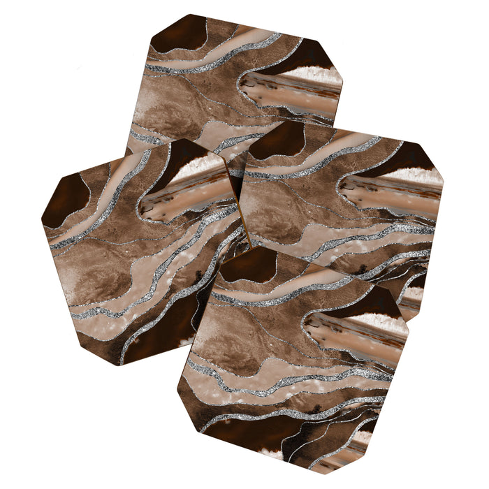Brown Marble Agate Silver Glitter Glam #1 (Faux Glitter) #decor #art #society6 Coaster Gallery Image 1