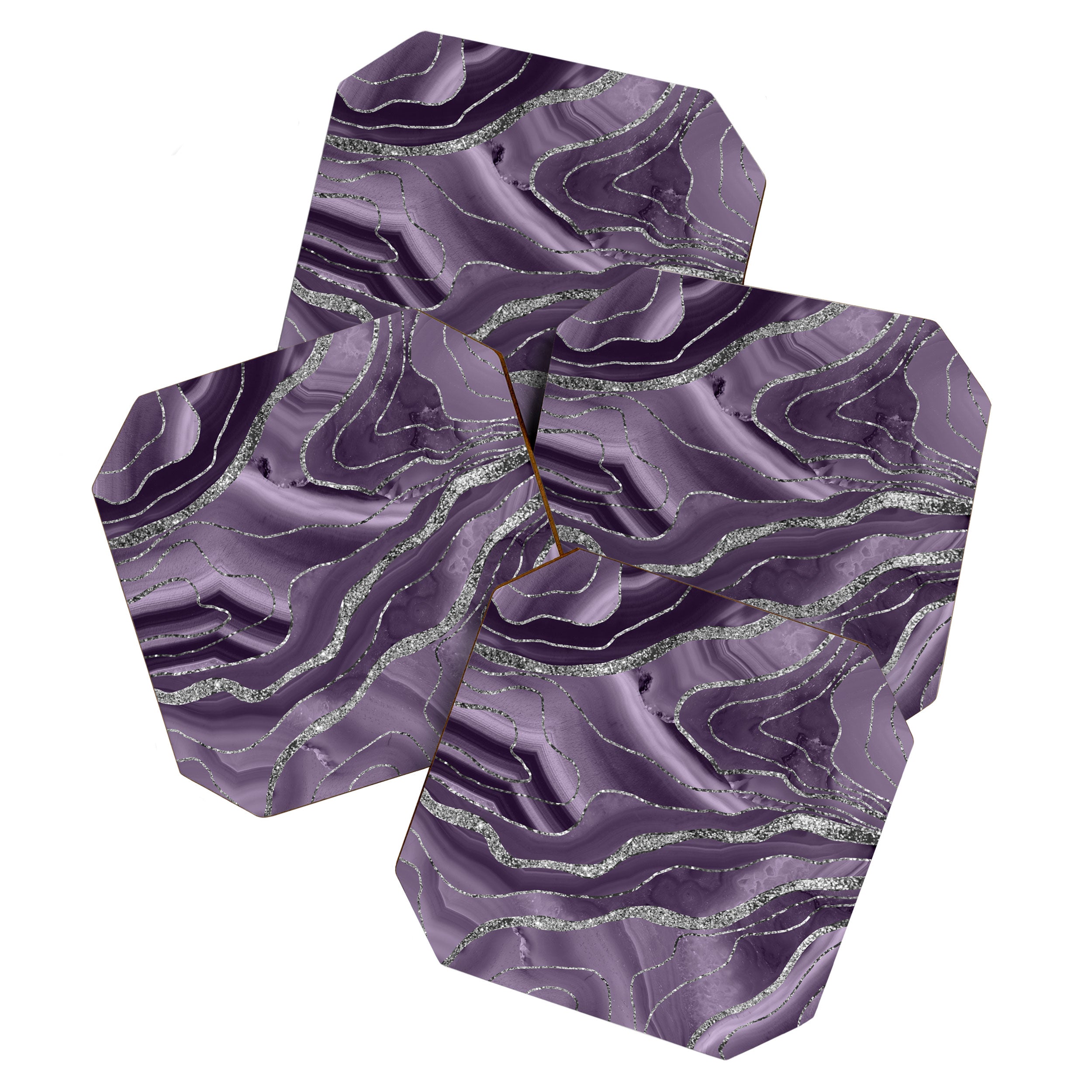 Lavender Agate Silver Glitter Glam #1 (Faux Glitter) #marble #decor #art #society6 Coaster Gallery Image 1