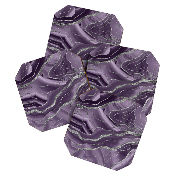Lavender Agate Silver Glitter Glam #1 (Faux Glitter) #marble #decor #art #society6 Coaster Gallery Image 1