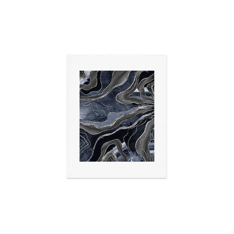 Navy Blue Black Marble Agate Silver Glitter Glam #1 (Faux Glitter) #decor #art #society6 Art Print Gallery Image 1
