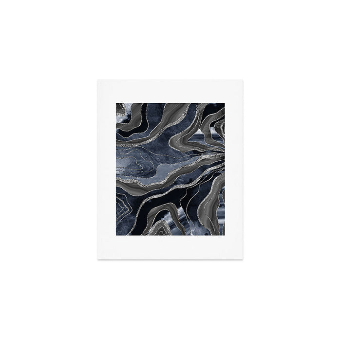 Navy Blue Black Marble Agate Silver Glitter Glam #1 (Faux Glitter) #decor #art #society6 Art Print Gallery Image 1