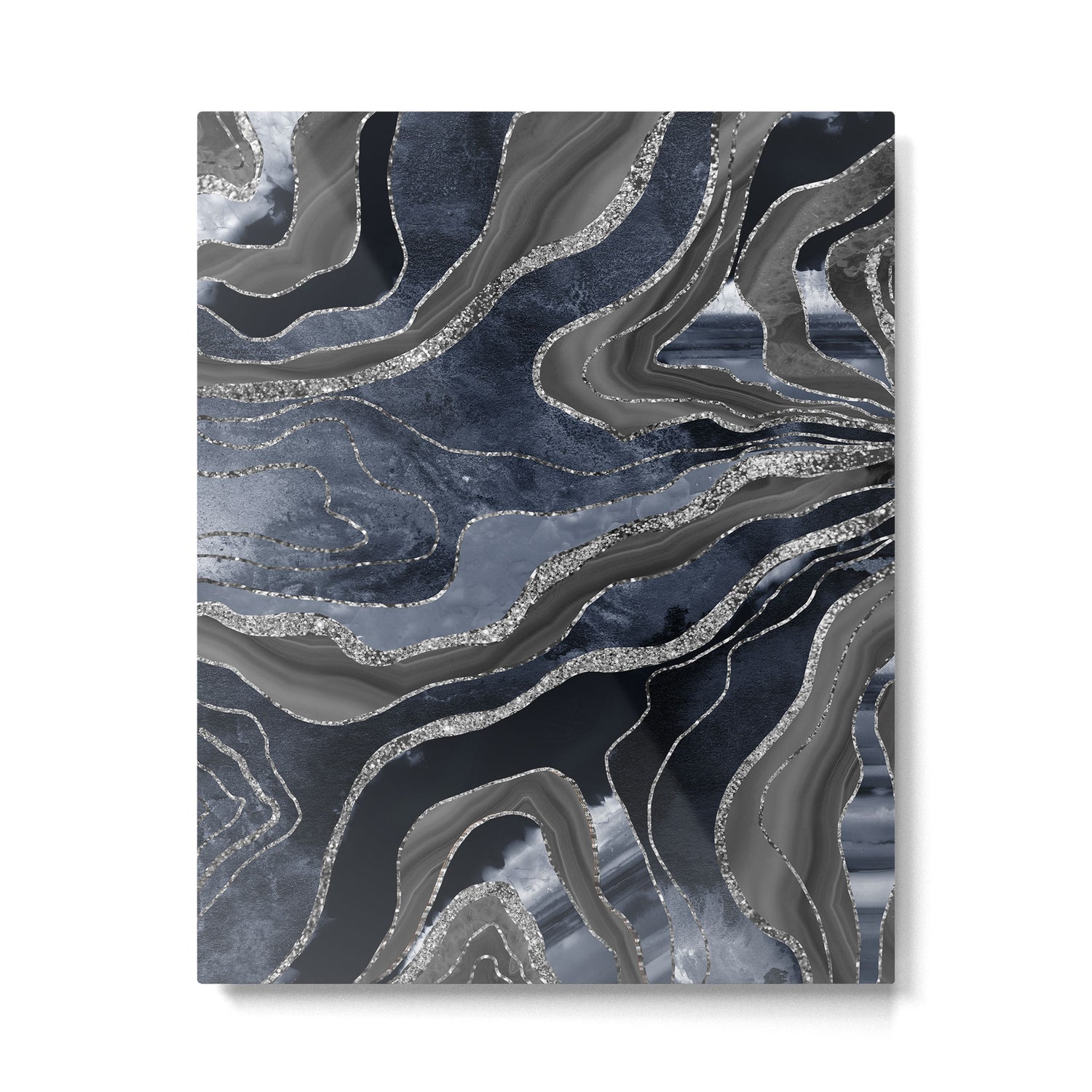 Navy Blue Black Marble Agate Silver Glitter Glam #1 (Faux Glitter) #decor #art #society6 Metal Print Gallery Image 4
