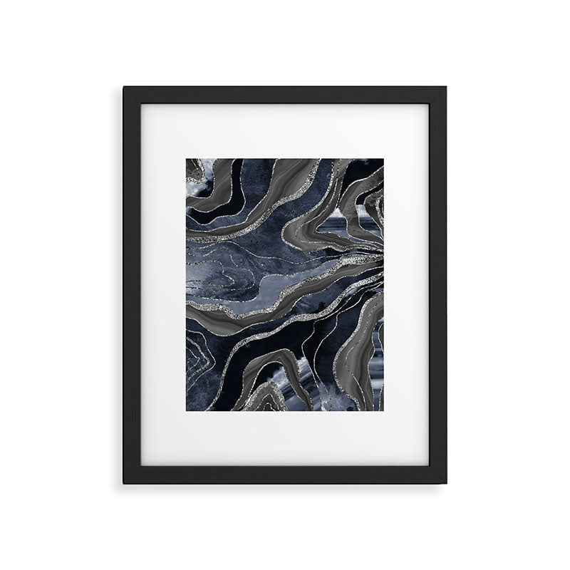 Navy Blue Black Marble Agate Silver Glitter Glam #1 (Faux Glitter) #decor #art #society6 Framed Art Print Gallery Image 5