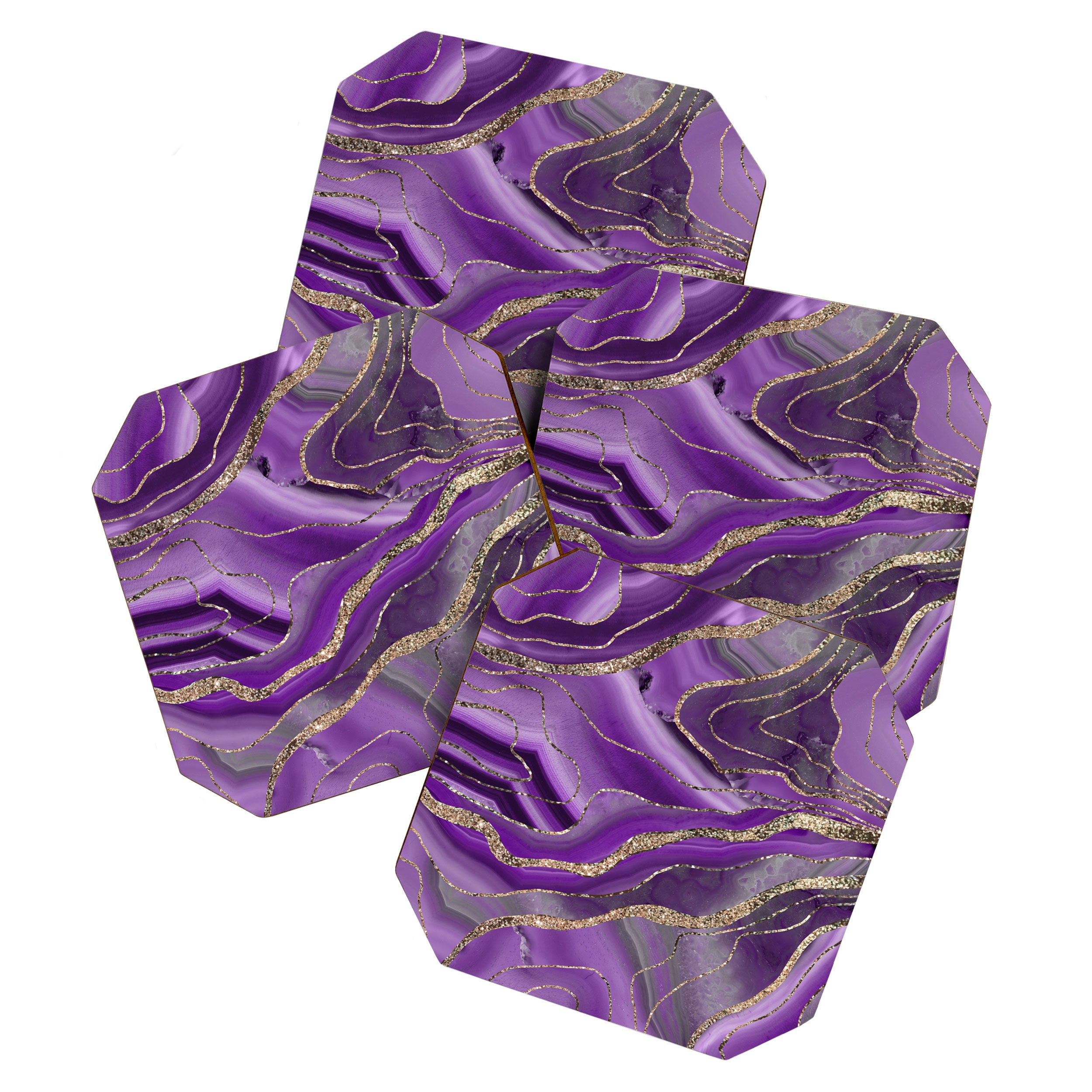 Purple Gray Agate Gold Glitter Glam #1 (Faux Glitter) #marble #decor #art #society6 Coaster Gallery Image 1