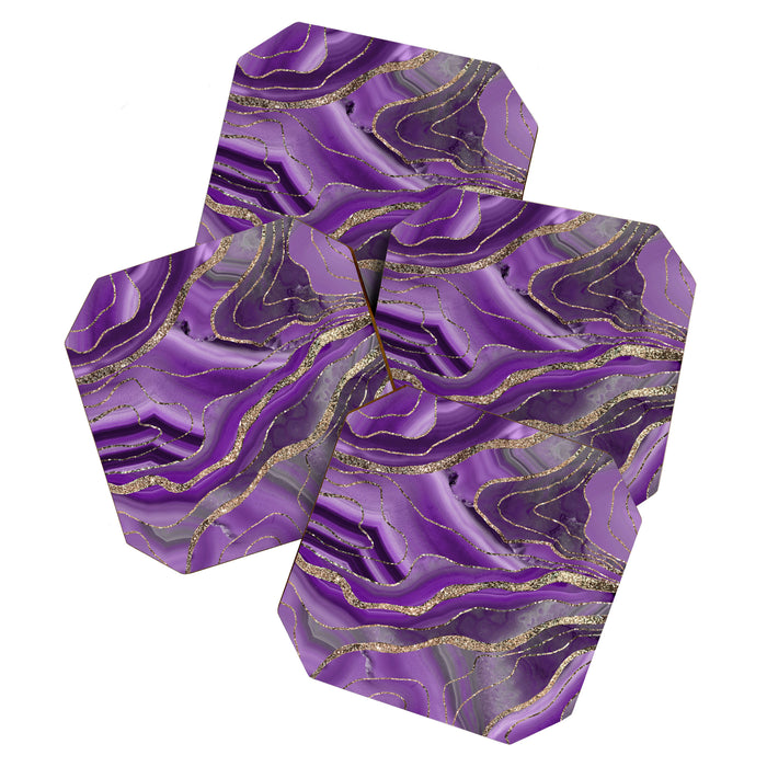 Purple Gray Agate Gold Glitter Glam #1 (Faux Glitter) #marble #decor #art #society6 Coaster Gallery Image 1
