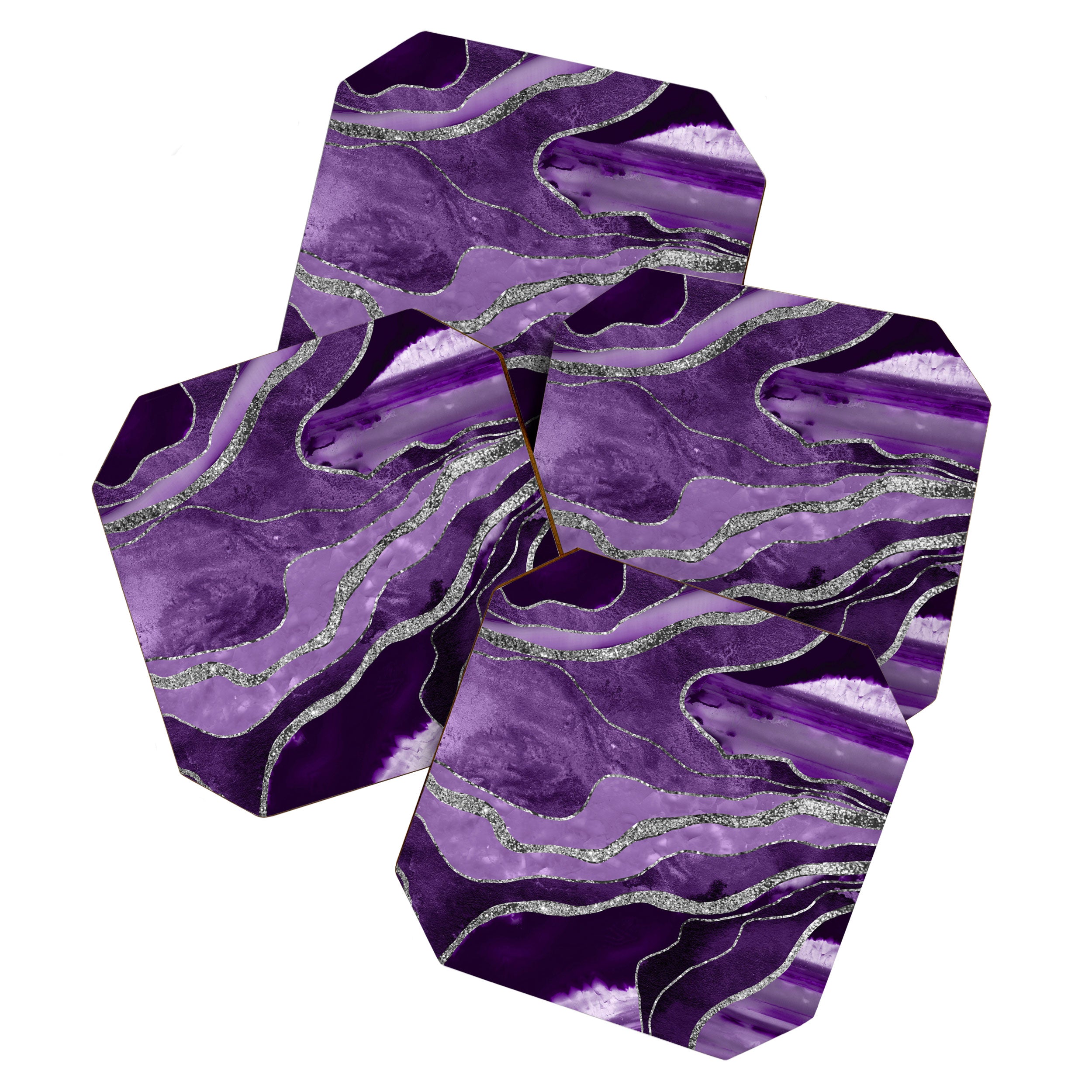 Purple Marble Agate Silver Glitter Glam #1 (Faux Glitter) #decor #art #society6 Coaster Gallery Image 1