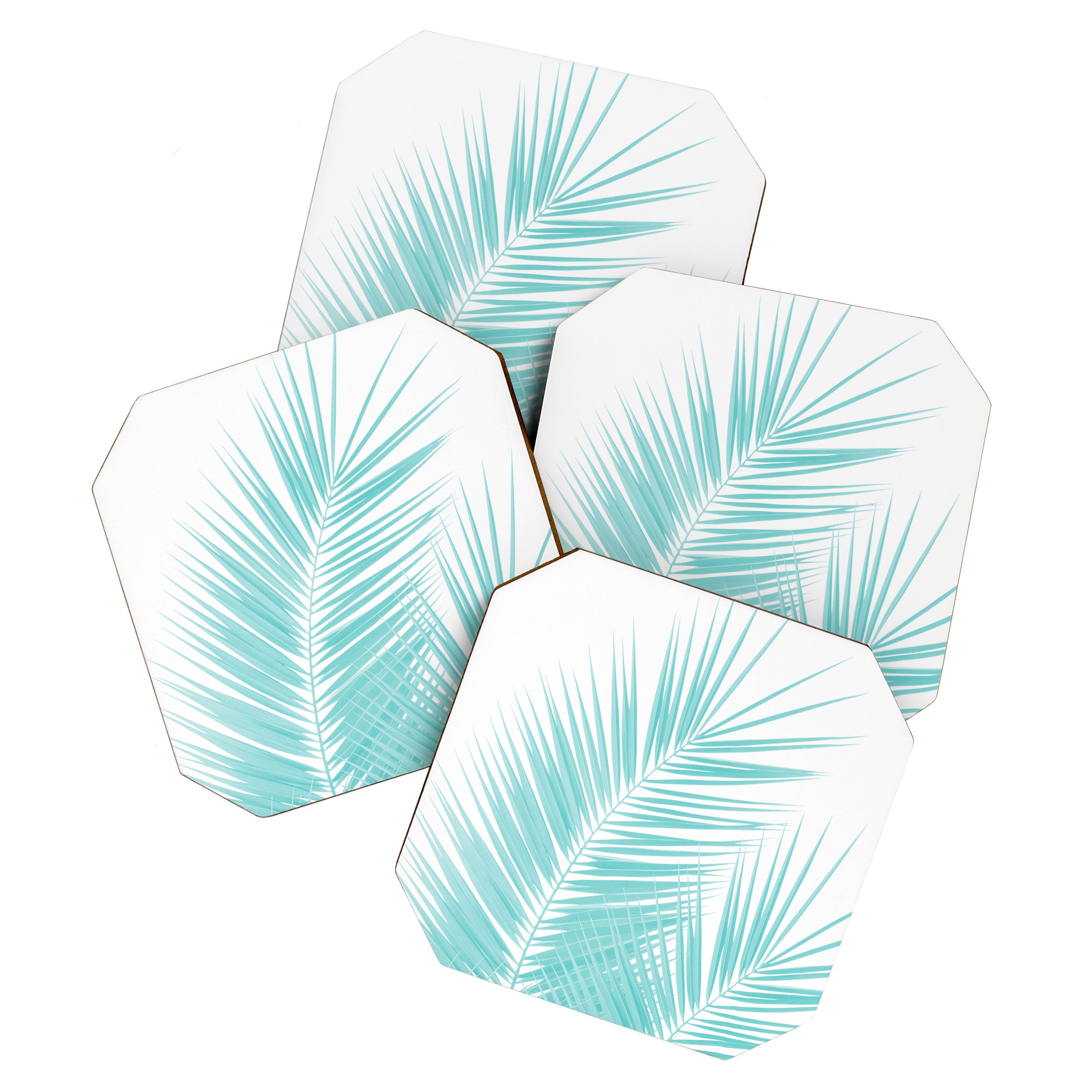 Soft Turquoise Palm Leaves Dream - Cali Summer Vibes #1 #tropical #decor #art #society6 Coaster Gallery Image 1