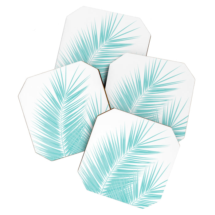 Soft Turquoise Palm Leaves Dream - Cali Summer Vibes #1 #tropical #decor #art #society6 Coaster Gallery Image 1