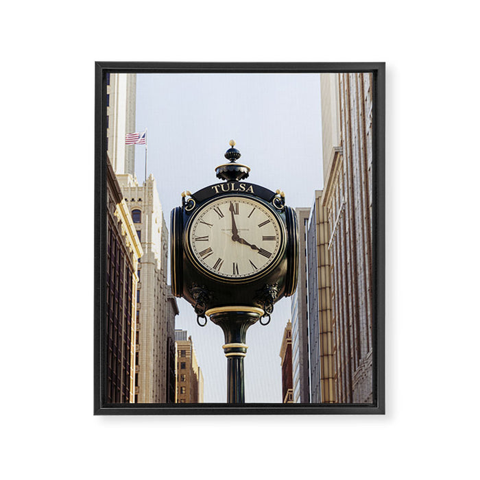 Downtown Tulsa Oklahoma Photography x Tulsa Centennial Clock  Framed Canvas Print Gallery Image 1