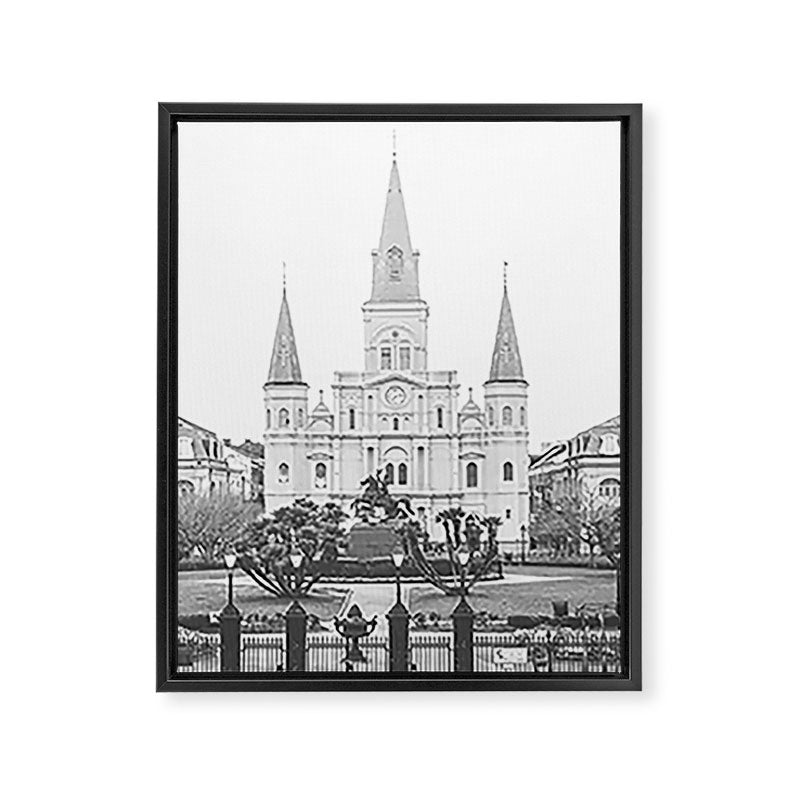 Jackson Square New Orleans Black and White Photography Framed Canvas Print Gallery Image 6