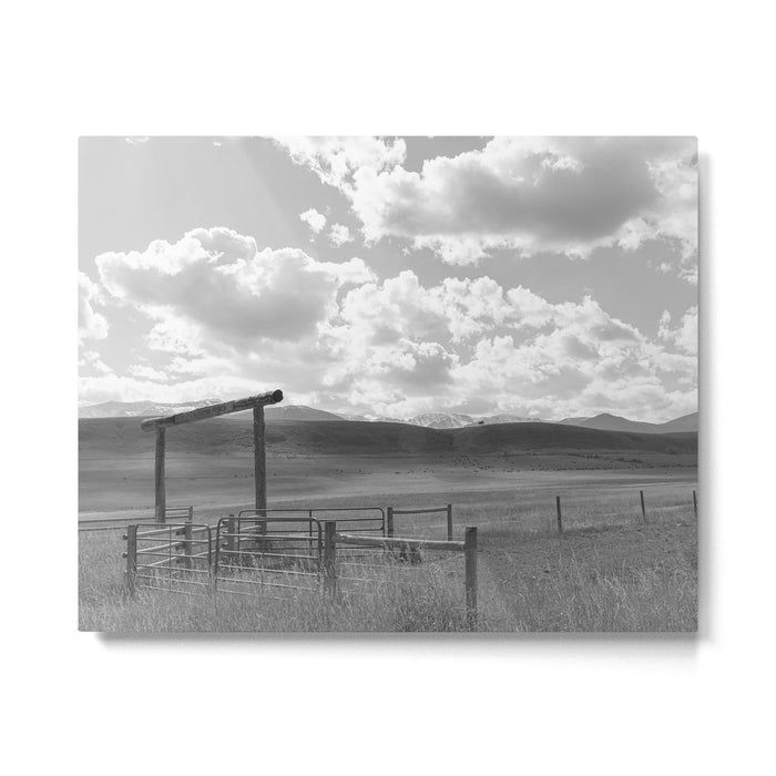Montan Ranch Life x Black and White Montana Landscape Photography Metal Print Gallery Image 1