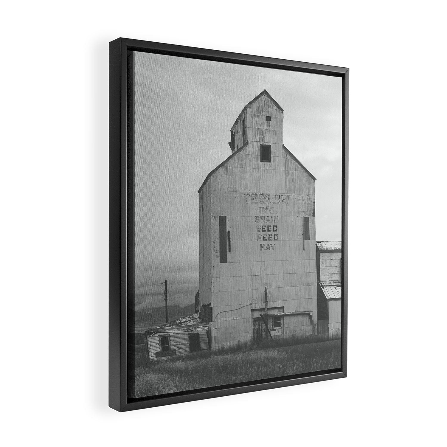 Montana Grain Elevator | Black and White Montana Photography Framed Canvas Print Gallery Image 2