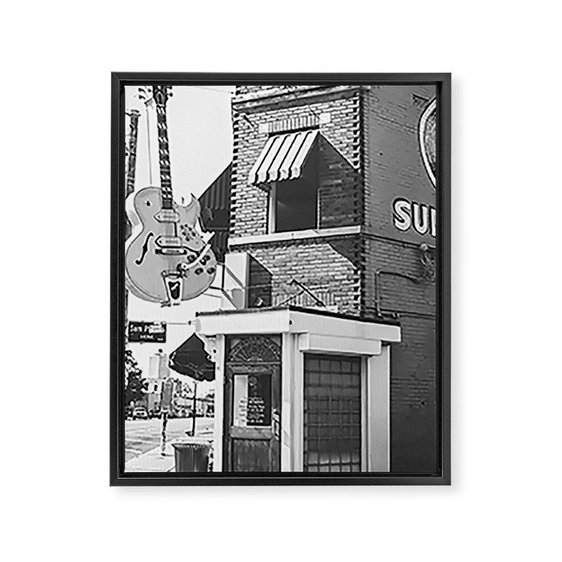 Sun Studio Memphis Tennessee Black and White Photography Framed Canvas Print Gallery Image 6