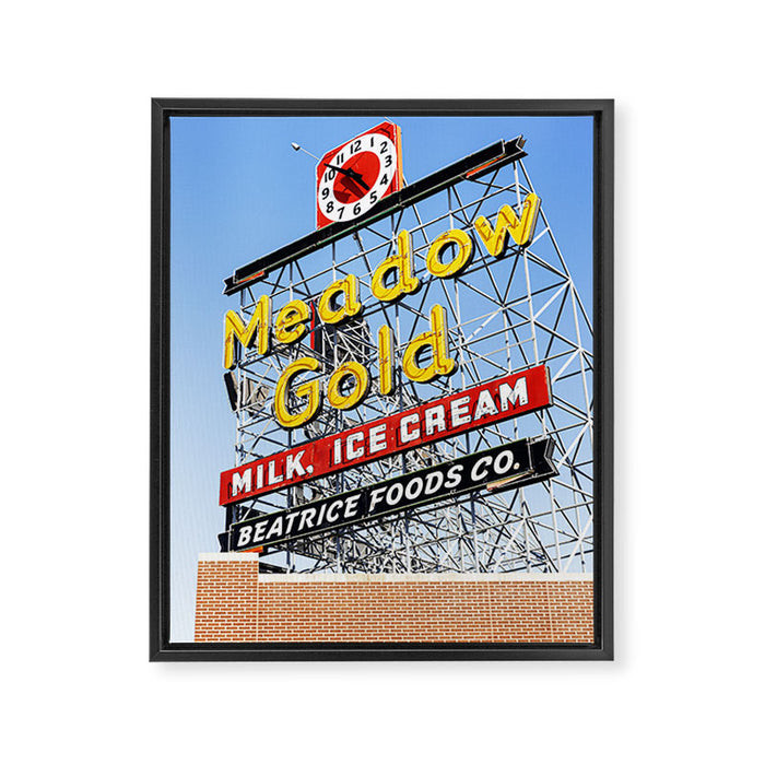Tulsa Oklahoma Photography x Meadow Gold Vintage Neon Sign Route 66 Framed Canvas Print Gallery Image 1