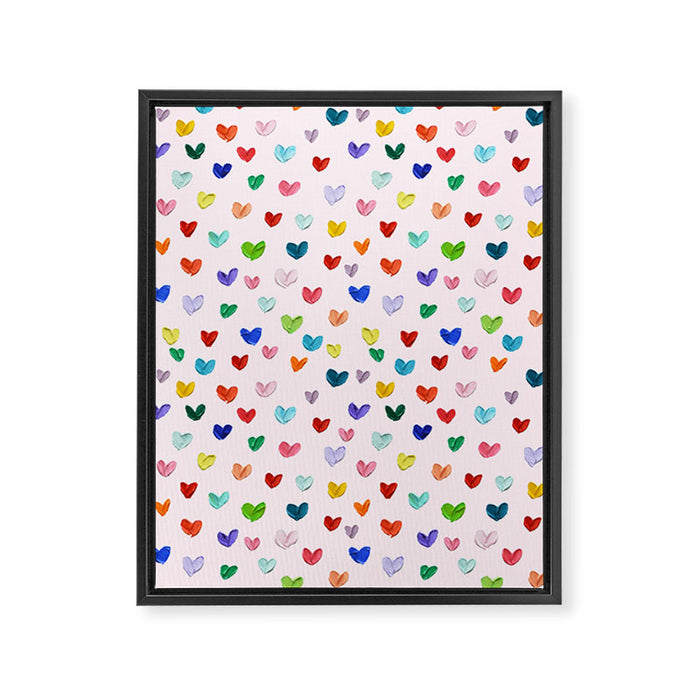 Confetti Hearts on Pink Framed Canvas Print Gallery Image 1