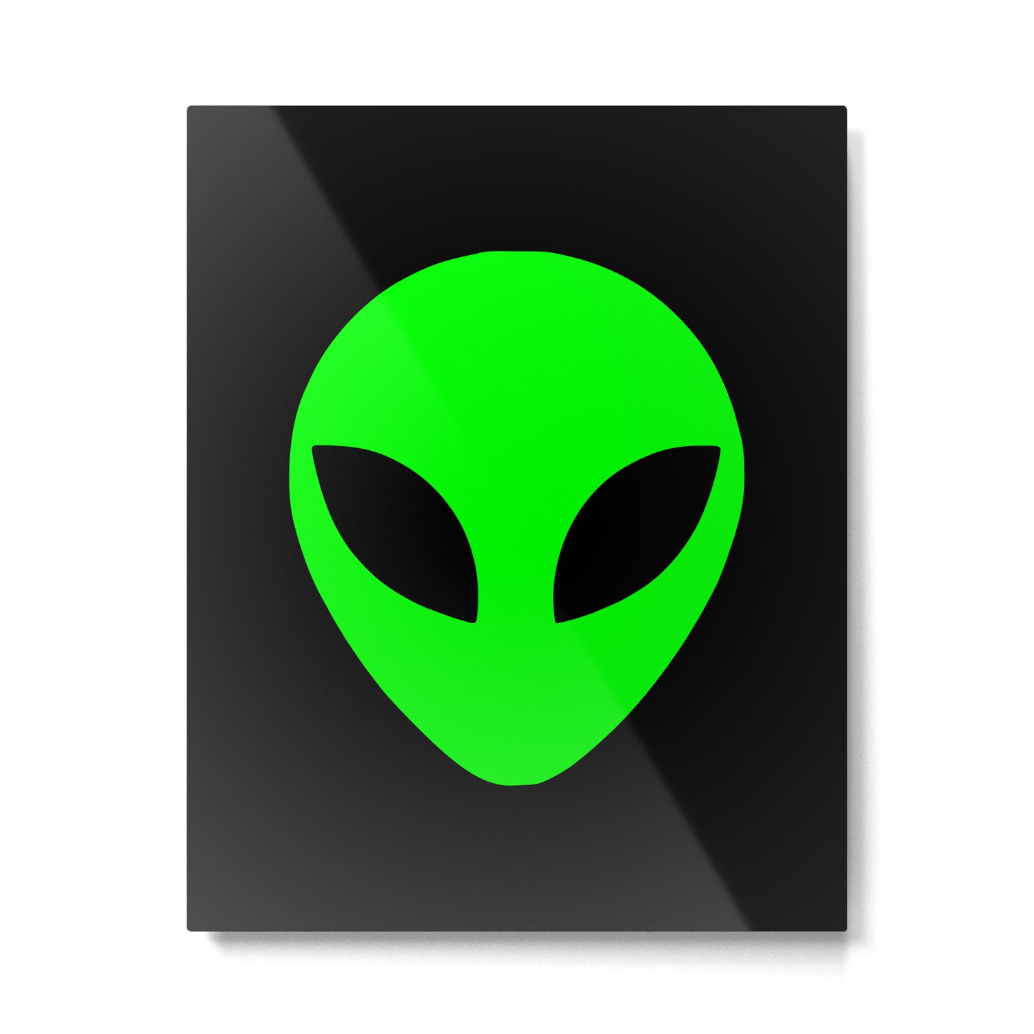 Black and Green Alien Head Shape Metal Print Gallery Image 6