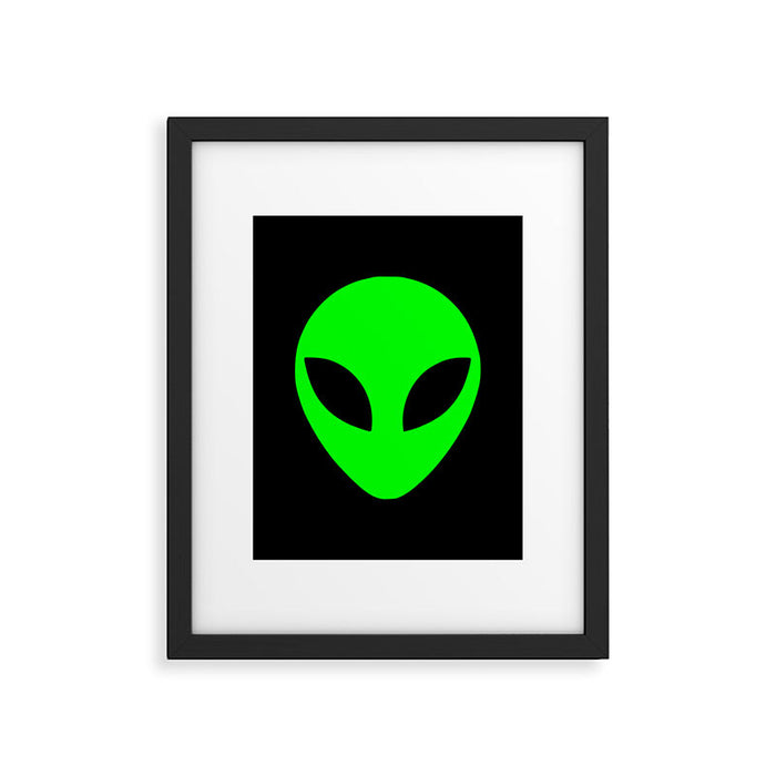 Black and Green Alien Head Shape Framed Art Print Gallery Image 1