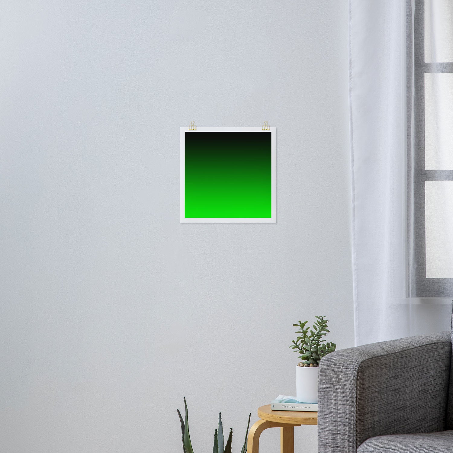 Black Lime Green Neon Nights Ombre Art Print Gallery Image 3