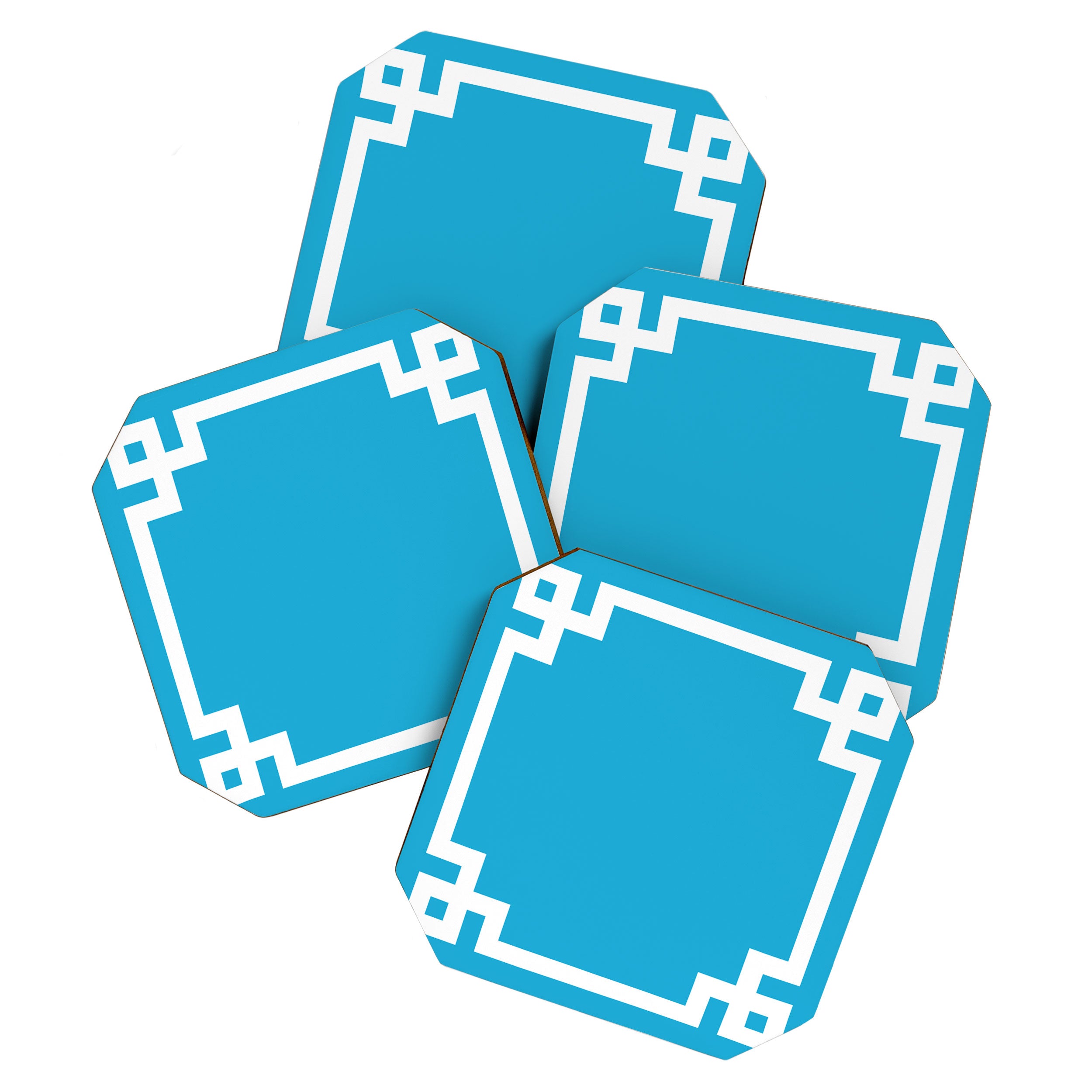 Bright Sky Blue and White Greek Key Border Coaster Gallery Image 1