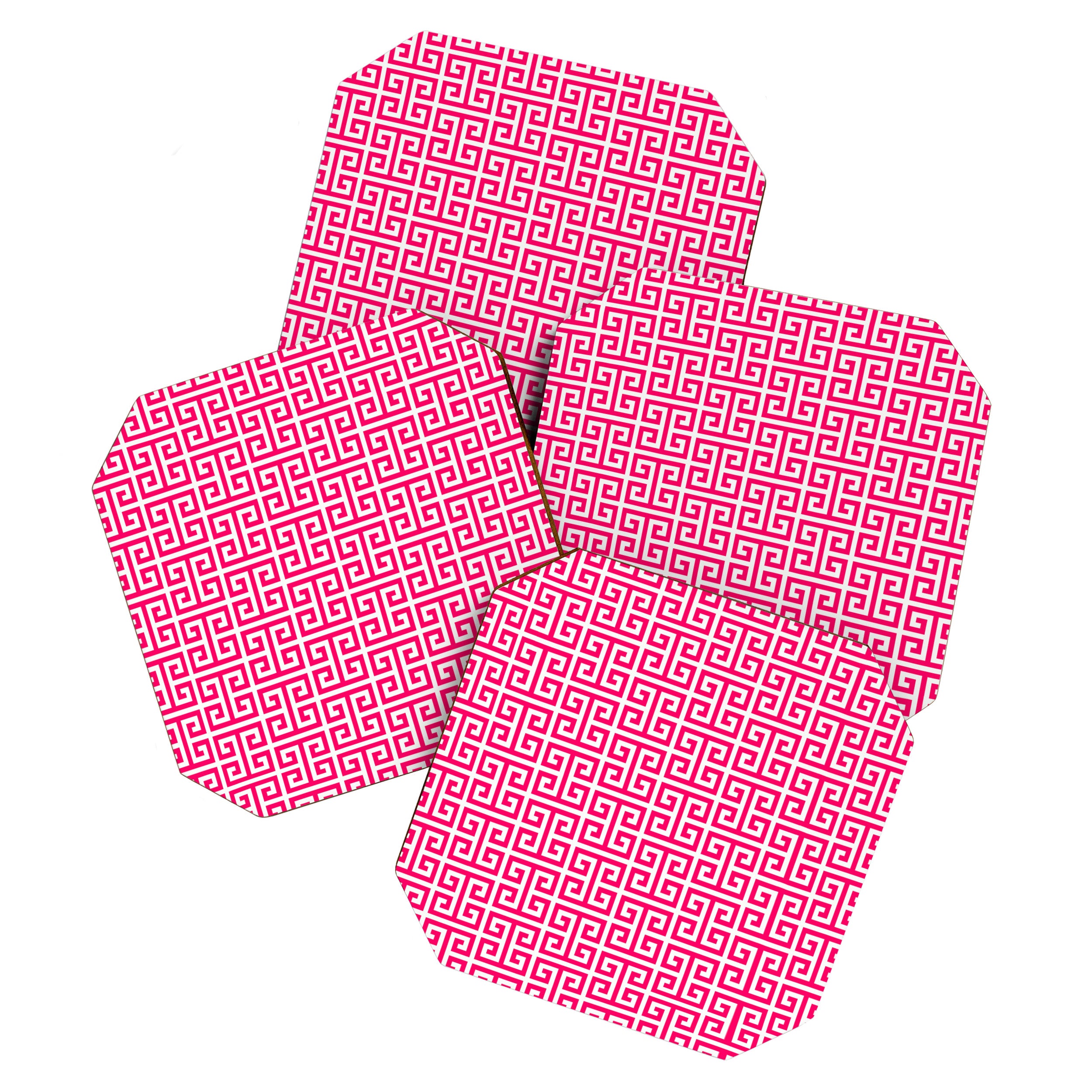 Hot Pink and White Greek Key Pattern Coaster Gallery Image 1