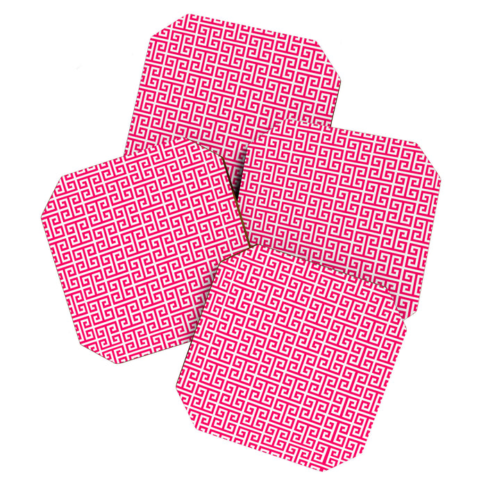 Hot Pink and White Greek Key Pattern Coaster Gallery Image 1