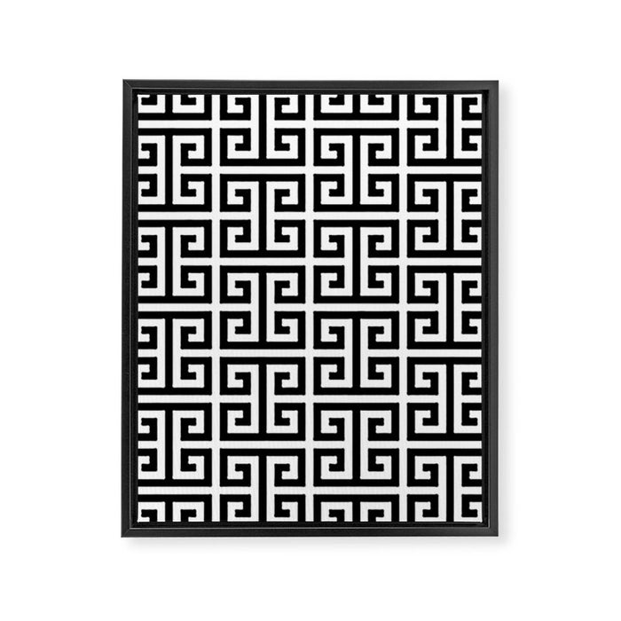 Large Black and White Greek Key Pattern Framed Canvas Print Gallery Image 1