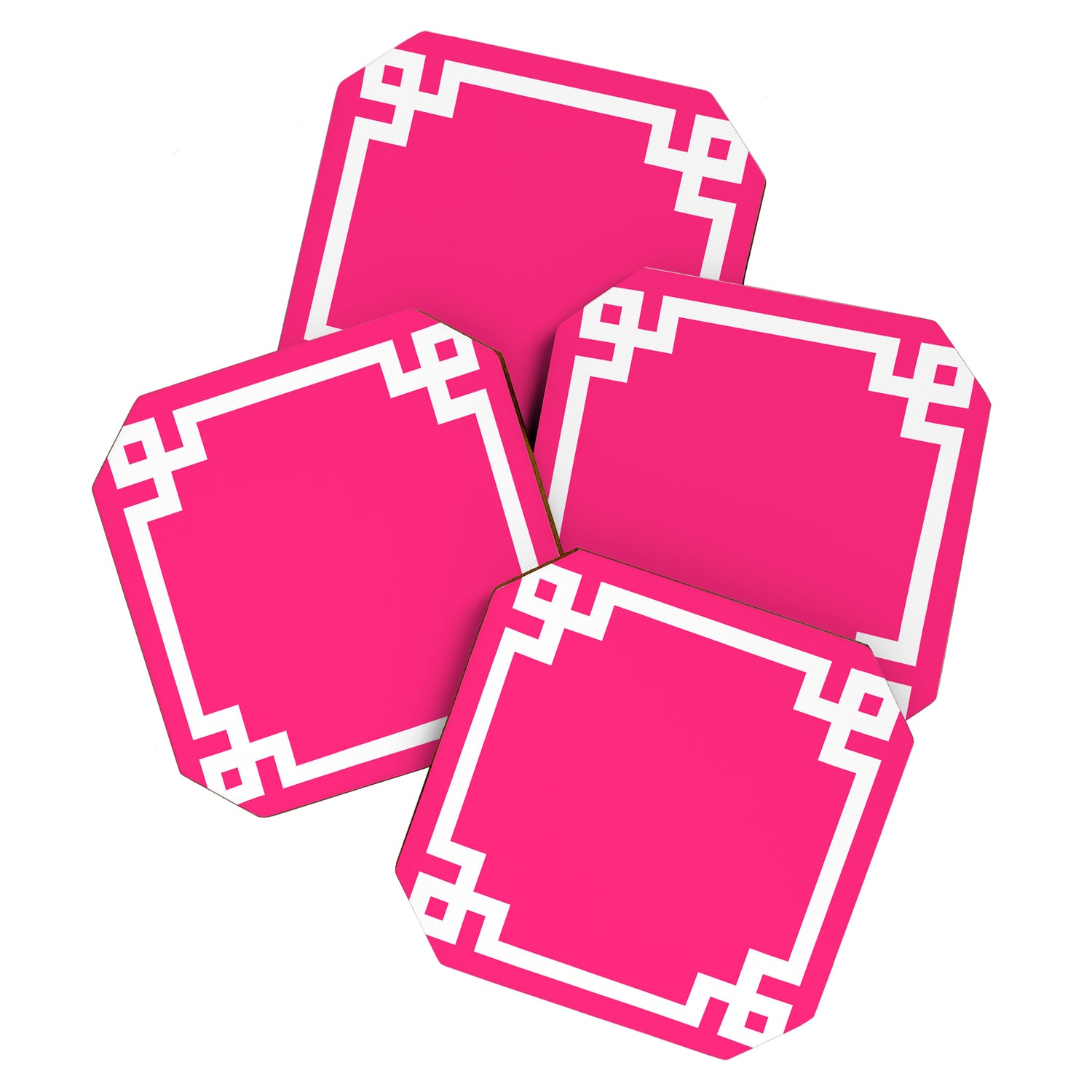Light Hot Pink and White Greek Key Coaster Gallery Image 1