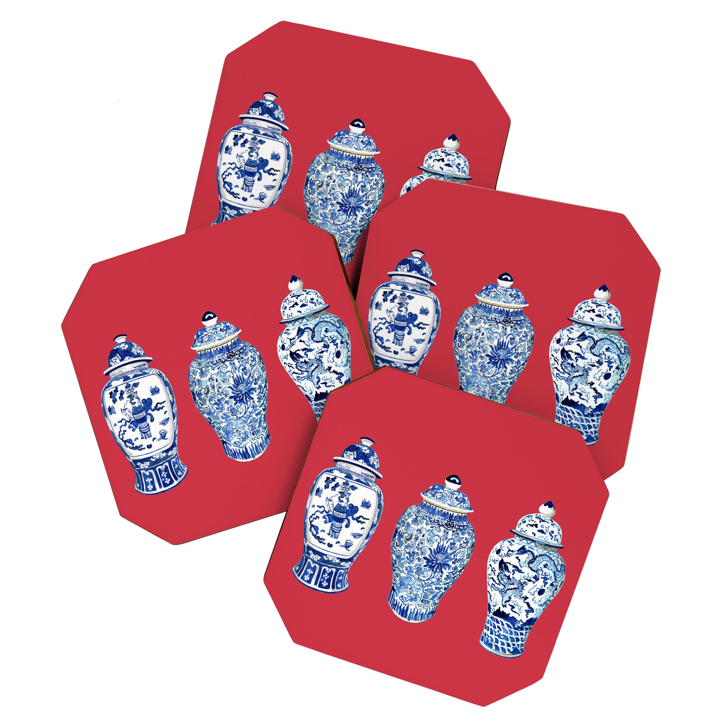 GINGER JAR TRIO ON RED Coaster Gallery Image 1
