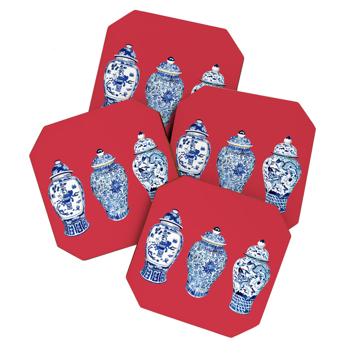 GINGER JAR TRIO ON RED Coaster Gallery Image 1
