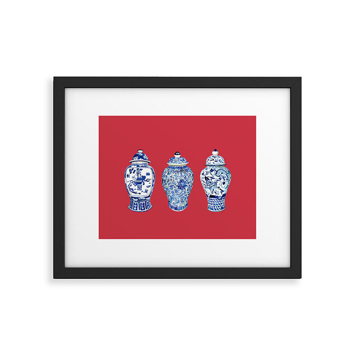 GINGER JAR TRIO ON RED Framed Art Print Gallery Image 1