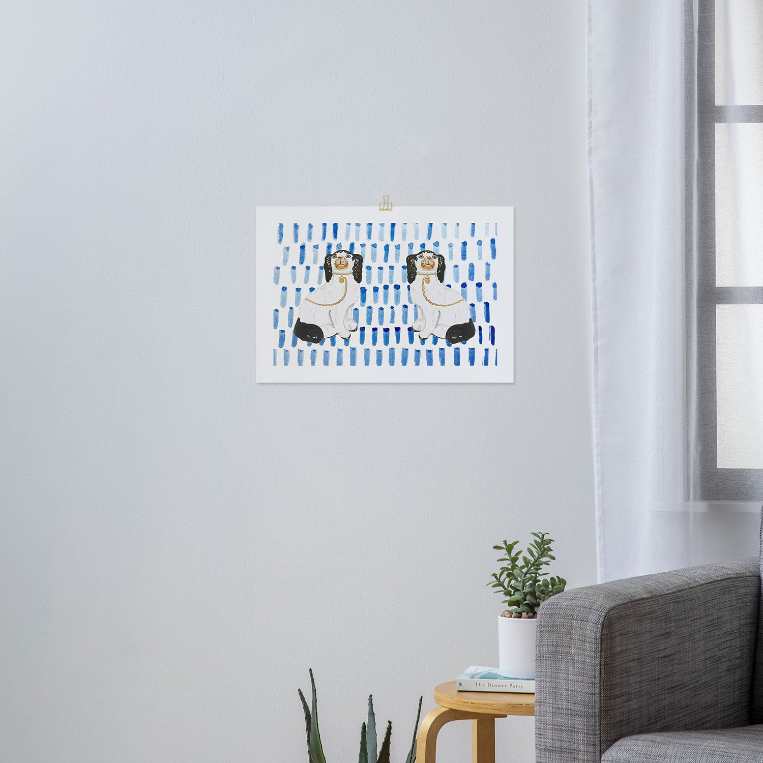 STAFFORDSHIRE DOGS ON BLUE Art Print Gallery Image 3