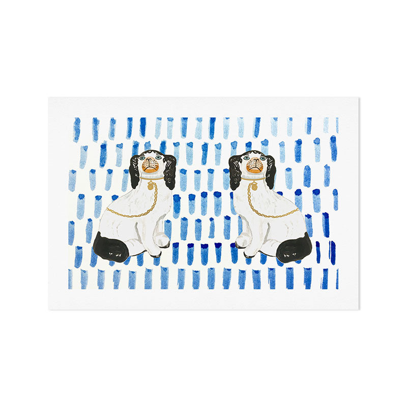 STAFFORDSHIRE DOGS ON BLUE Art Print Gallery Image 1