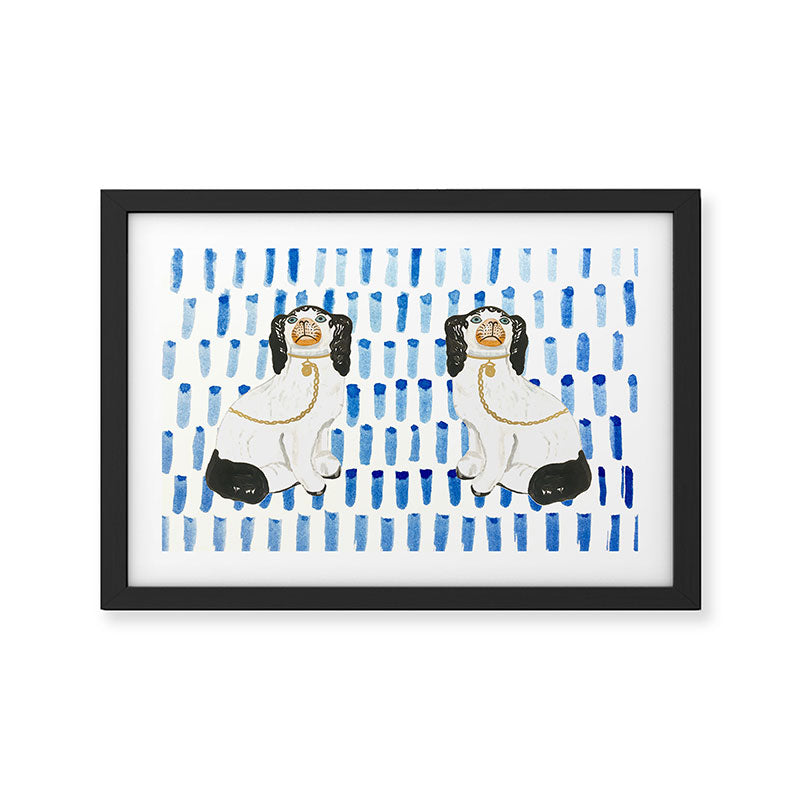 STAFFORDSHIRE DOGS ON BLUE Framed Art Print Gallery Image 2