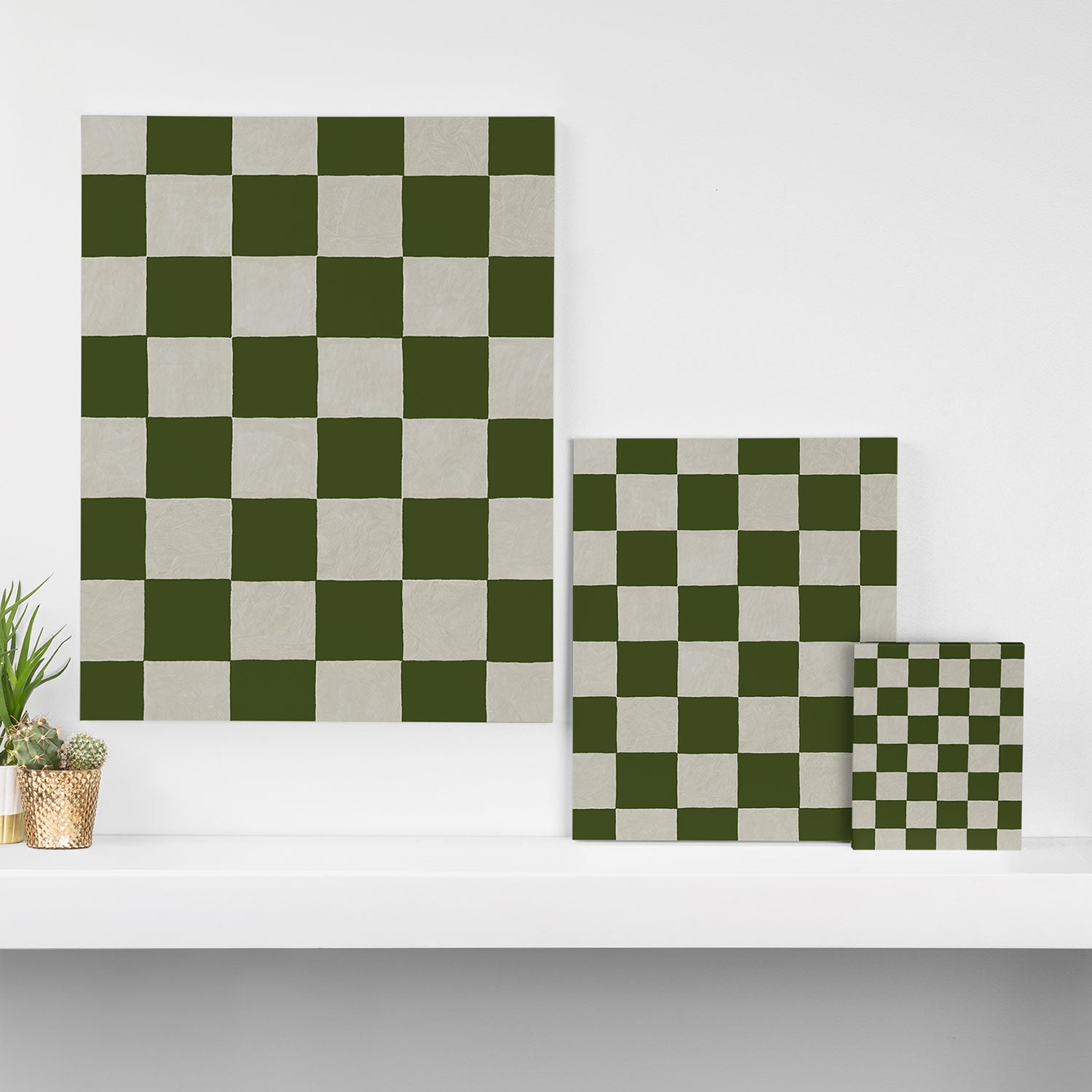 checkerboard hand-painted-olive Canvas Print Gallery Image 3