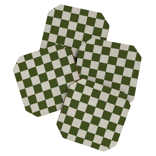 Checkerboard Hand-Painted-Olive Coaster
