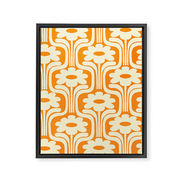 70s Orange Flower Pattern Framed Canvas Print Gallery Image 1
