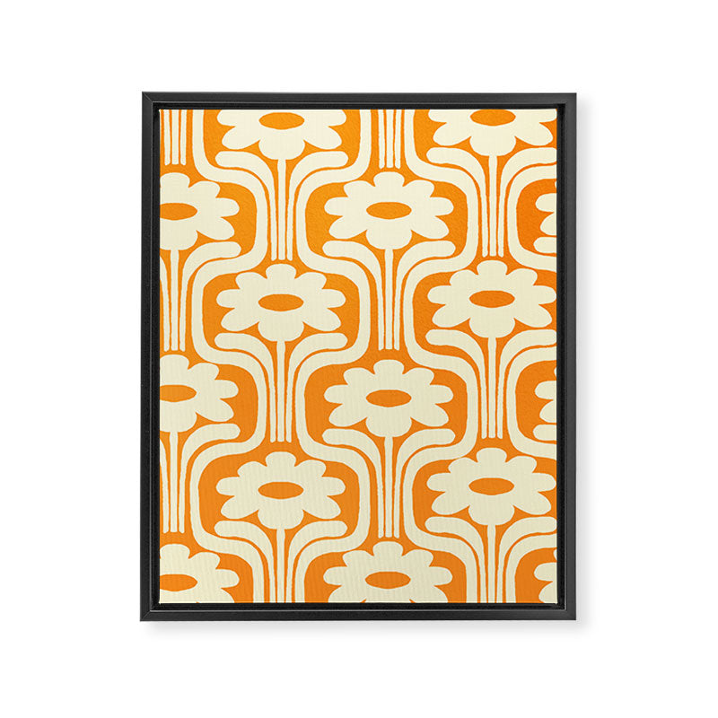 70s Orange Flower Pattern Framed Canvas Print Gallery Image 6