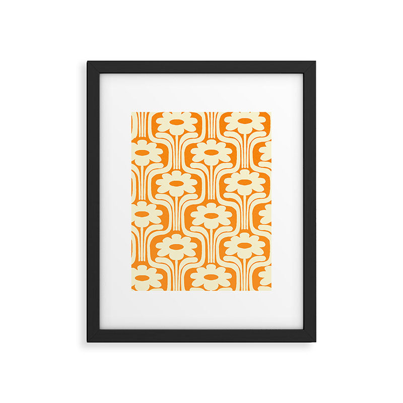 70s Orange Flower Pattern Framed Art Print Gallery Image 5