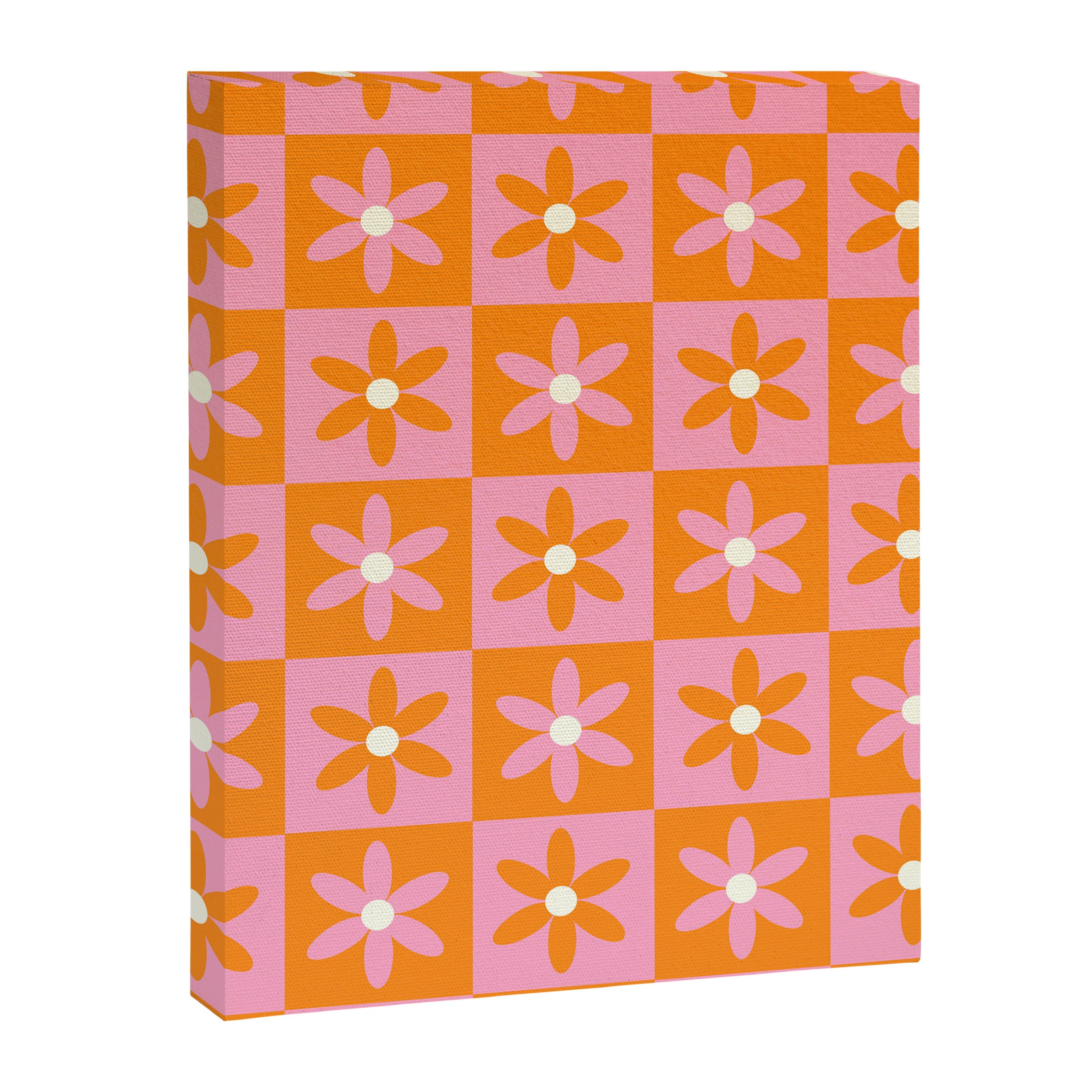 Pink and Orange Flower Checker Pattern Canvas Print Gallery Image 6