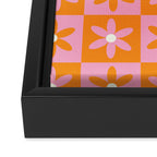 Pink and Orange Flower Checker Pattern Framed Canvas Print Gallery Image 3