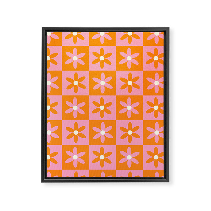 Pink and Orange Flower Checker Pattern Framed Canvas Print Gallery Image 6
