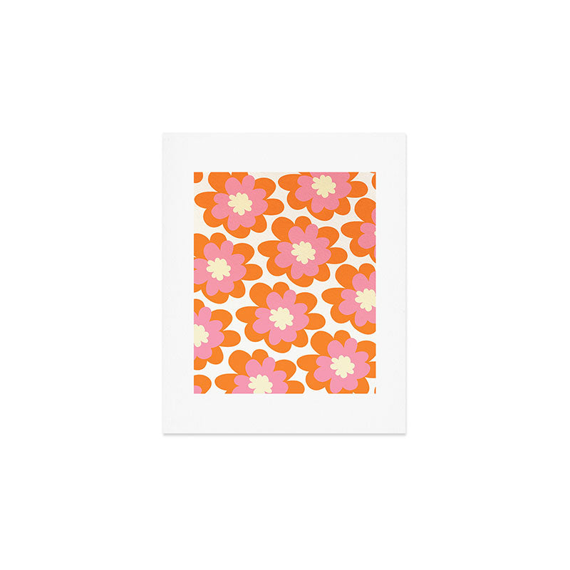 Pink and Orange Flower Pattern Art Print Gallery Image 1