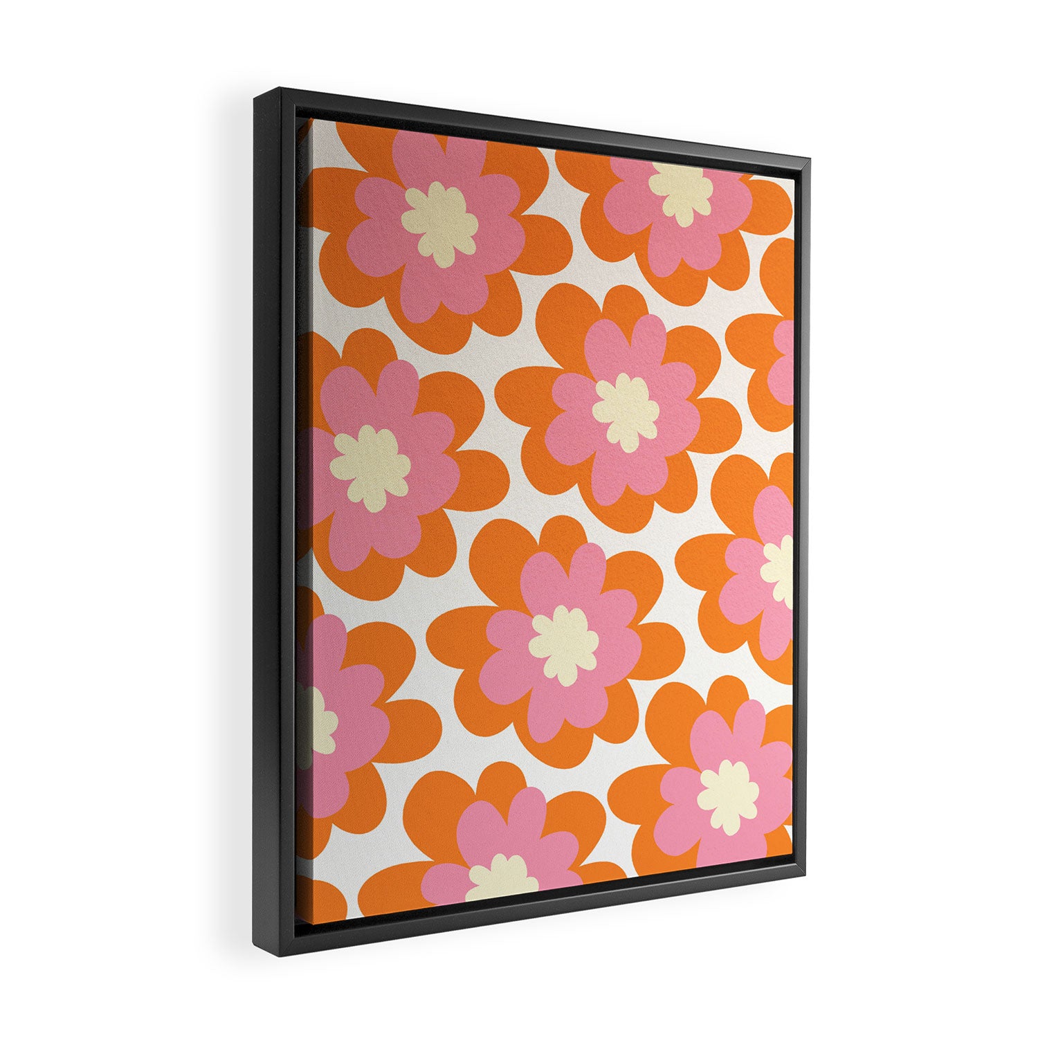 Pink and Orange Flower Pattern Framed Canvas Print Gallery Image 2