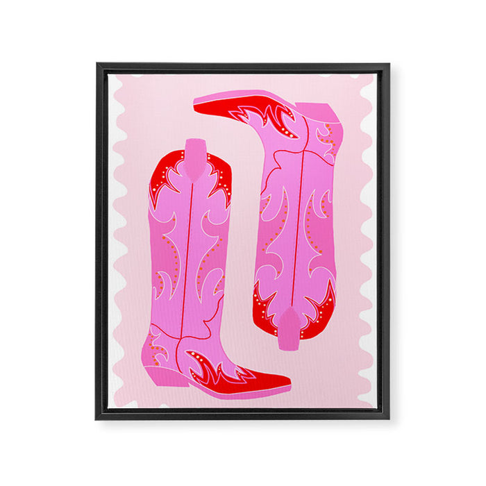 Pink Cowboy Boots Framed Canvas Print Gallery Image 1